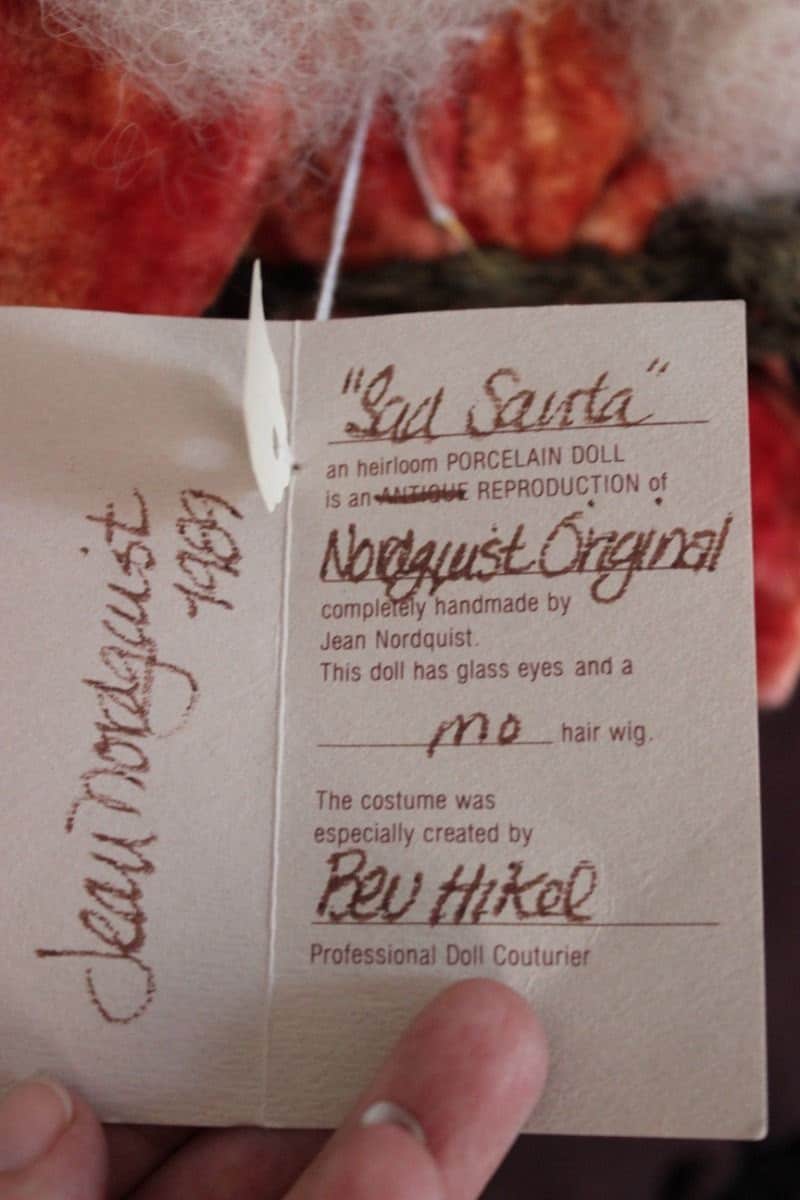 Ultra RARE Vintage Signed Jean Nordquist Original "Sad Santa" 20" Doll with COA