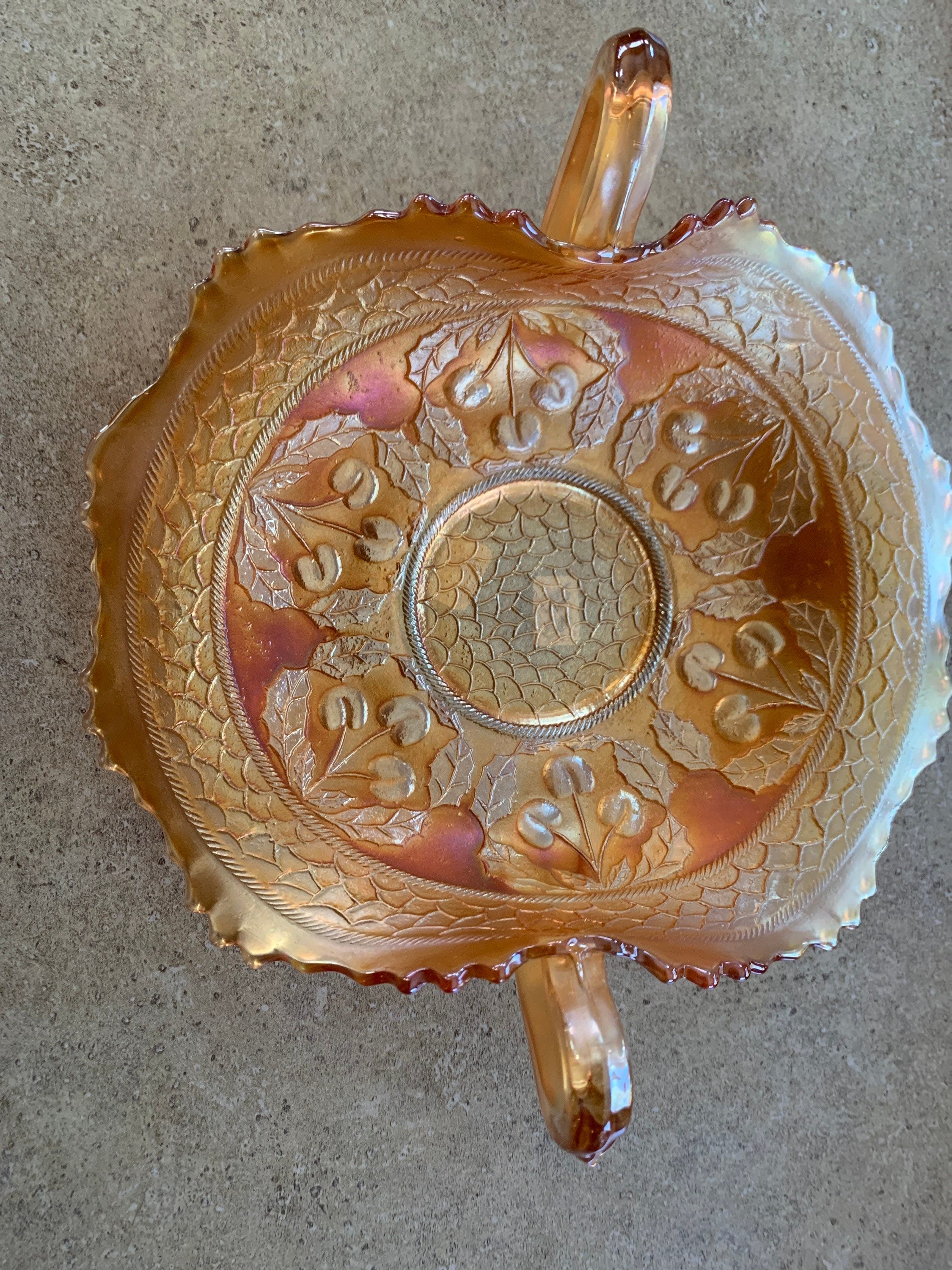 Vintage Fenton Carnival Glass Cherry Circle Bonbon Dish