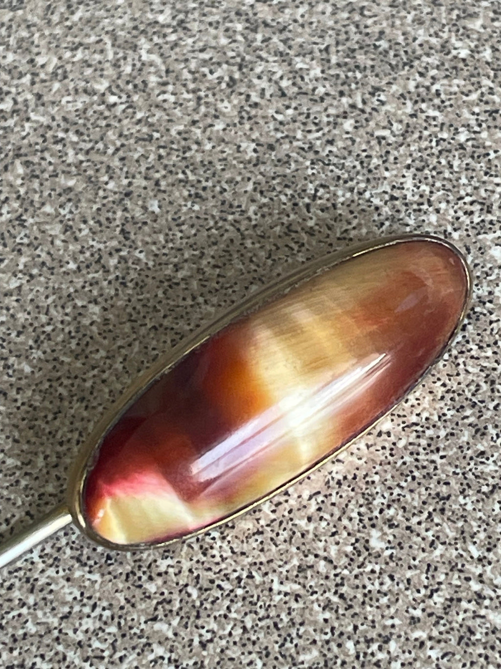 Antique 10k Gold Red and Yellow Agate Stone Gold Hat Pin  Original Box