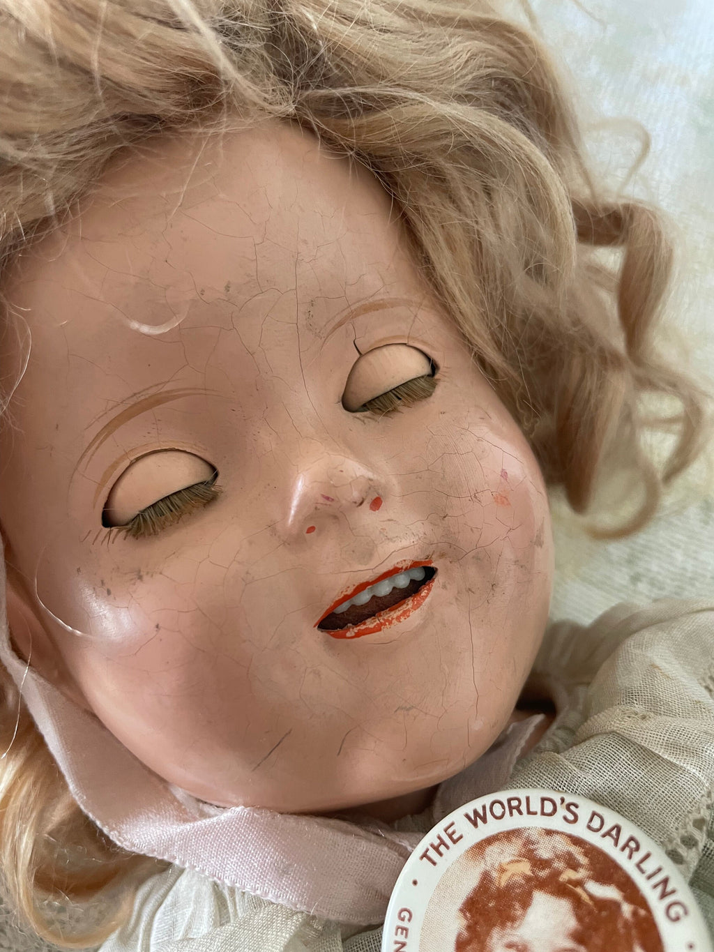 Shirley Temple 17" Composition Doll Ideal, Rare Tagged Dress, Slip Oil Cloth Shoes Socks Button