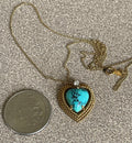 Beautiful Artist Signed 18k Gold Diamond Turquoise Heart Pendant Necklace with 14k Gold Chain