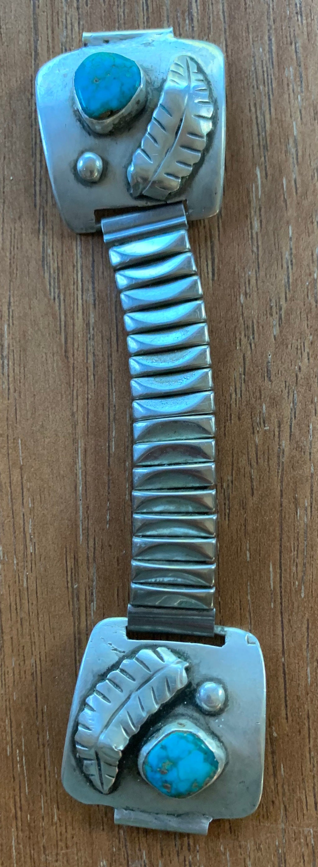 Large Vintage Native American Sterling Silver Watch Band with Turquoise