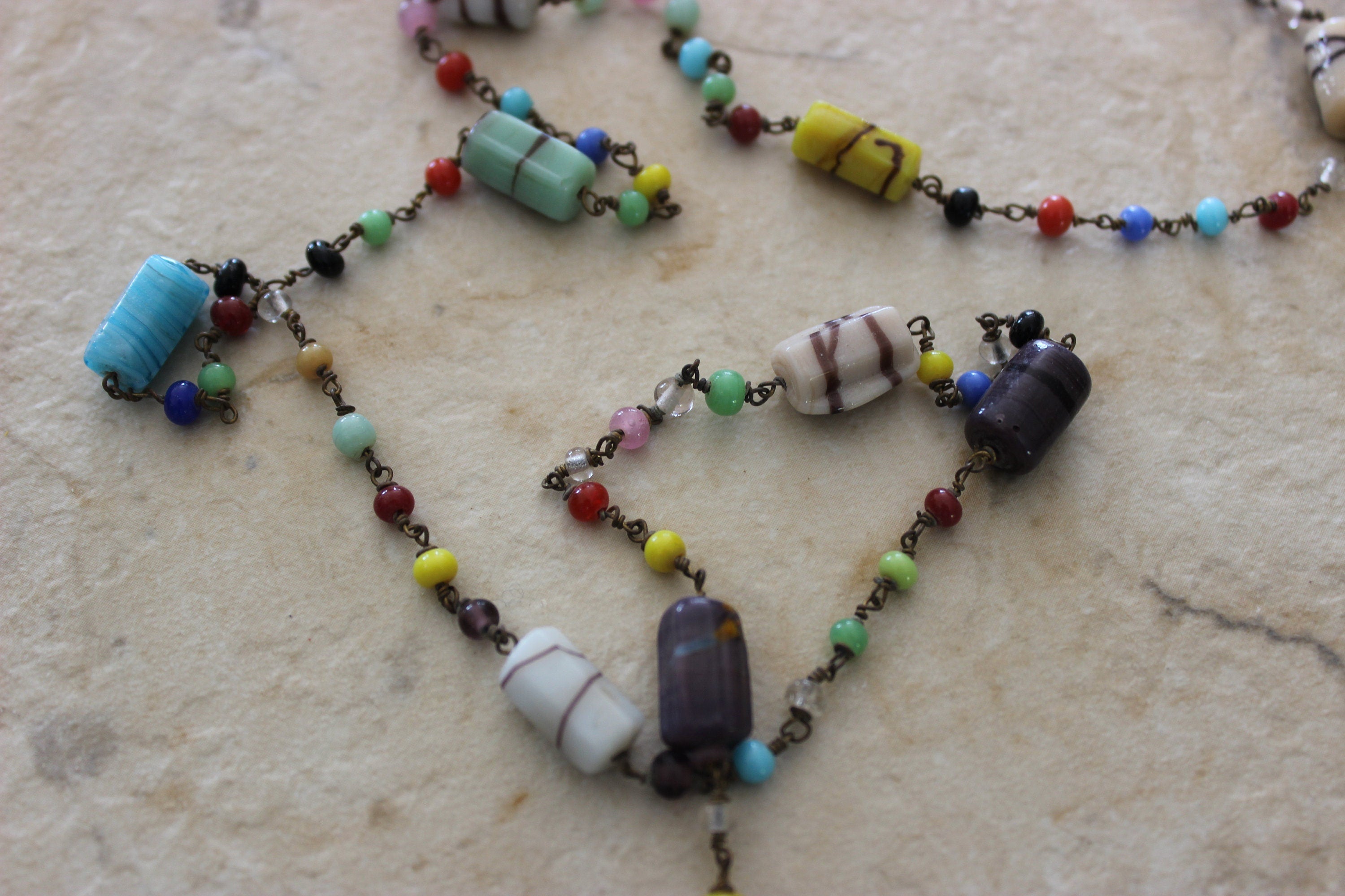 Vintage Multi Color Venetian Millefiori Necklace Murano Glass Italian