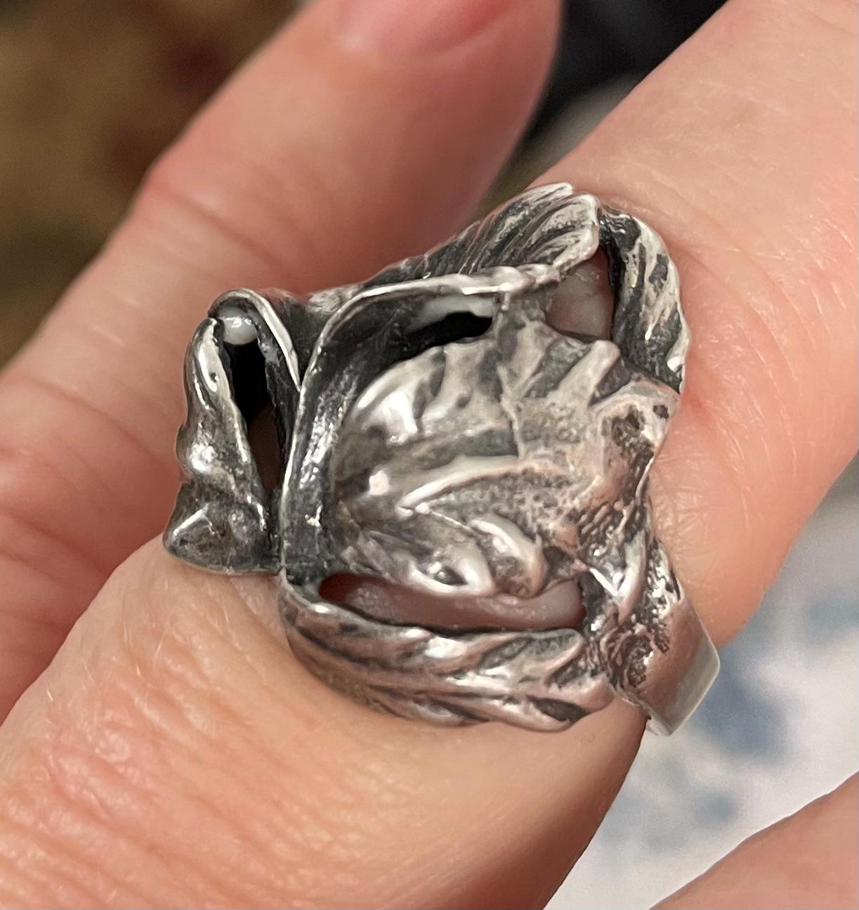 Unique Vintage Ladies Flower Floral Sterling Silver Floral Pattern Ring Size 6 3/4