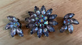 Stunning Unsigned Lavender Rhinestone Brooch Pin and Clip Earrings