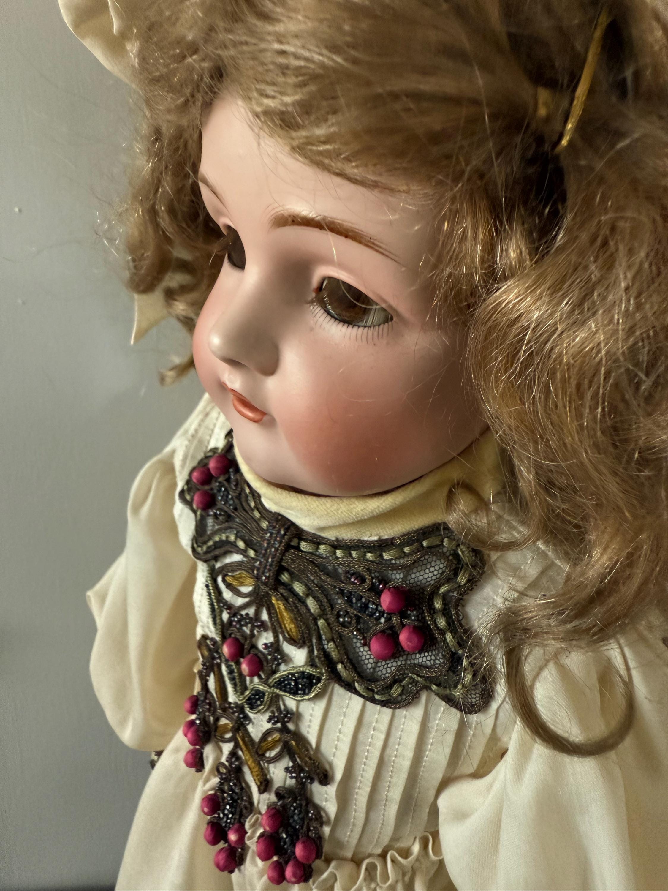 Antique 25" German Kestner 154 DEP Doll with Antique Handmade Embellished Dress Sleep Eyes Open Mouth