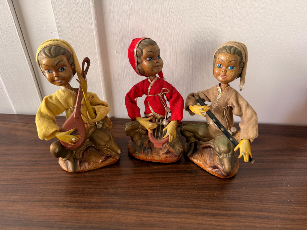 Vintage 1960's  Set of 3 Tilso Golden Fantasy Elf Pixie MCM Figurines