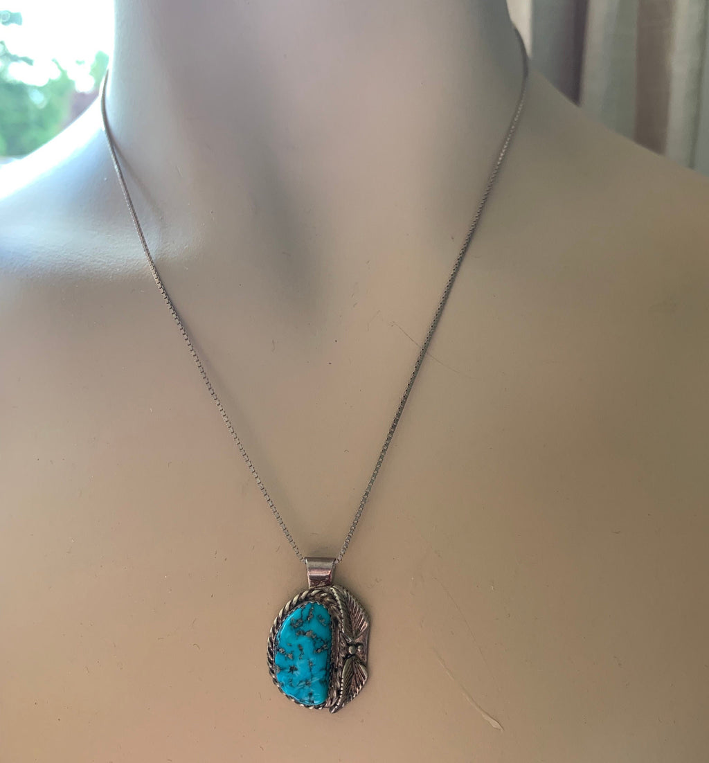 Signed DY Sterling Silver Native American Turquoise Necklace