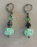 Beautiful Sterling Silver Ruby Green Glass Murano Drop Earrings