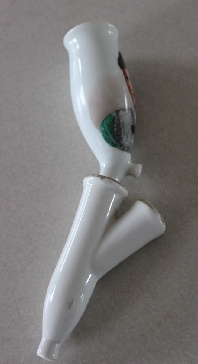 Antique German Porcelain Pipe with Portrait Painted Girl Lady