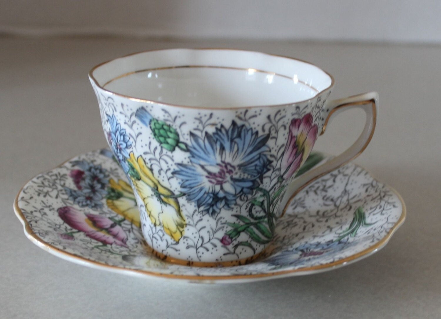Unique Rosina Tea Cup and Saucer Floral Pattern with Poppies