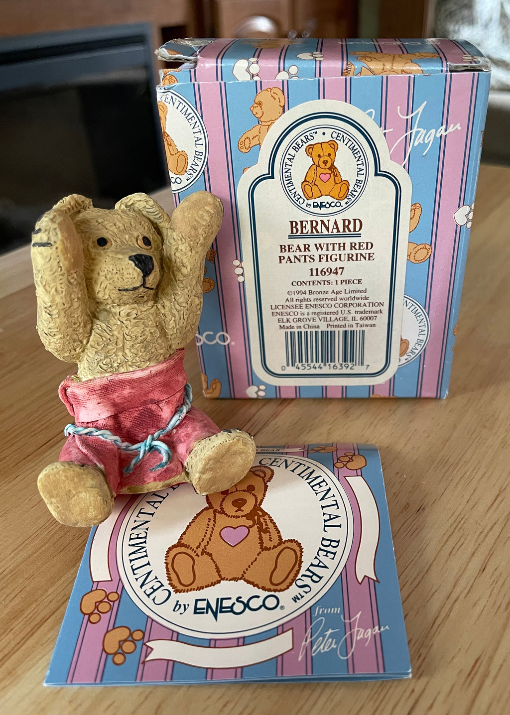 Enesco Centimental Bernard  Bear with Red Pants  Figurine #116947
