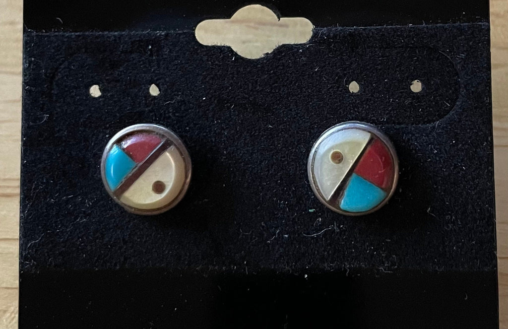Beautiful Petite Native American  Zuni Sterling Silver Turquoise Post Earrings