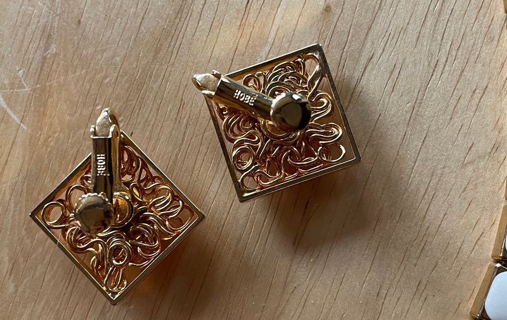 Stunning Signed HOBE Gold and Enamel Necklace and Clip Earrings Set
