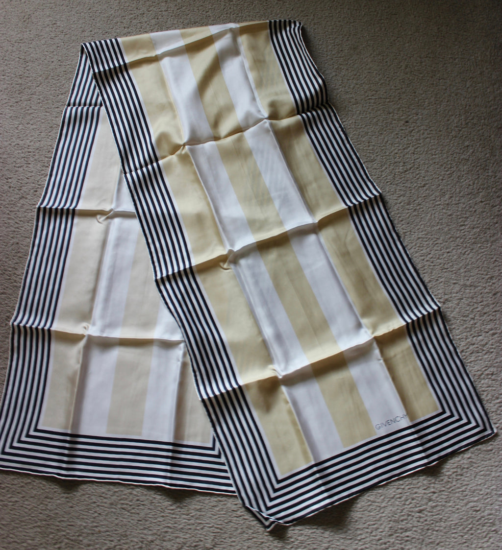 Stylish Vintage Designer "Givenchy" 100% Silk Stripped Scarf 16 1/2" x 68"