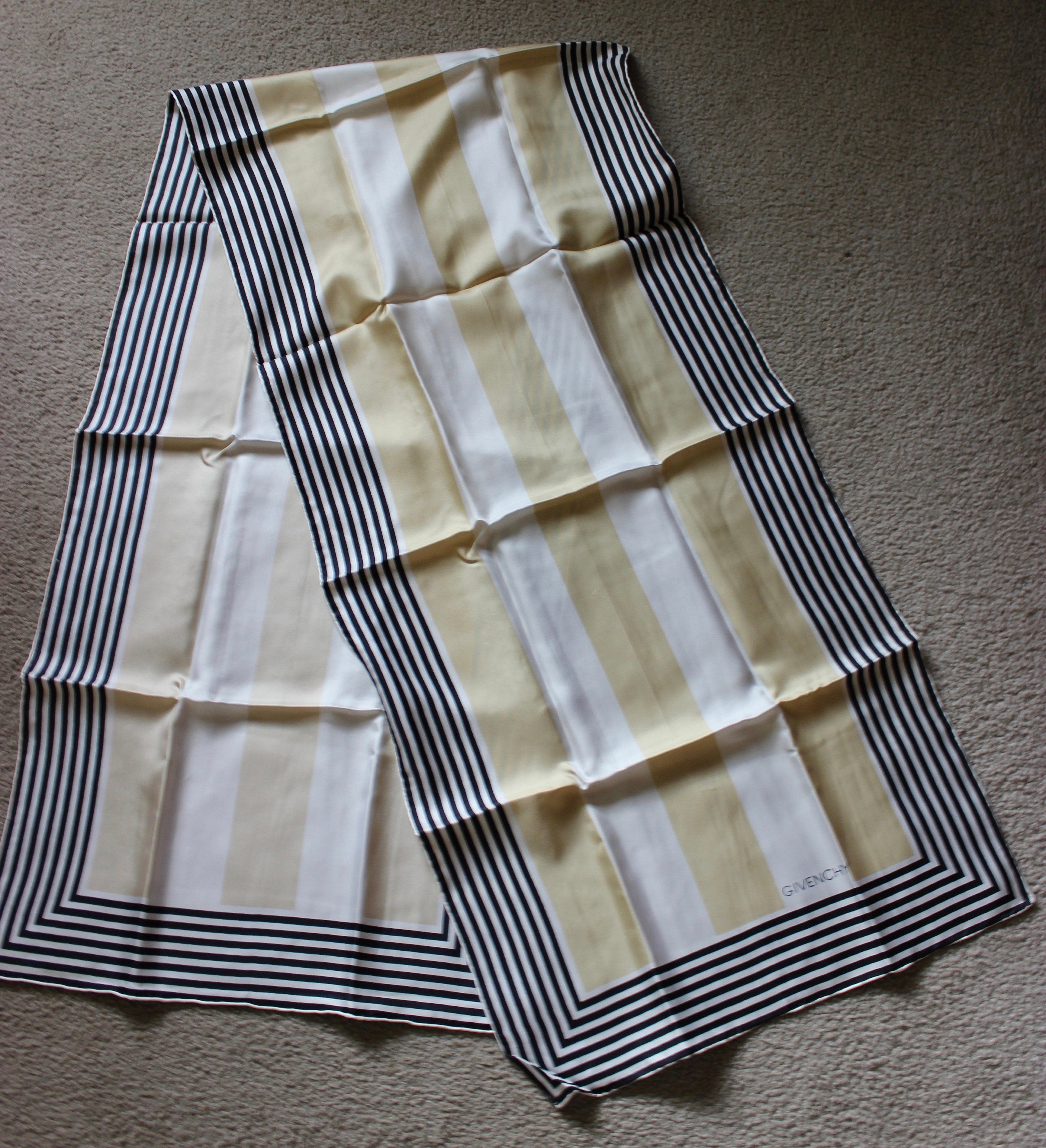 Stylish Vintage Designer "Givenchy" 100% Silk Stripped Scarf 16 1/2" x 68"