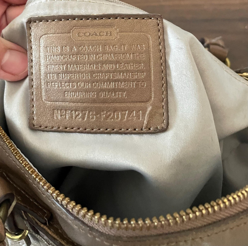 Vintage Genuine Bronze Leather Coach Purse Shoulder Bag Double Handle