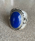 Native American Artist Signed Vintage Sterling Silver and Blue Lapis Ring Size 9