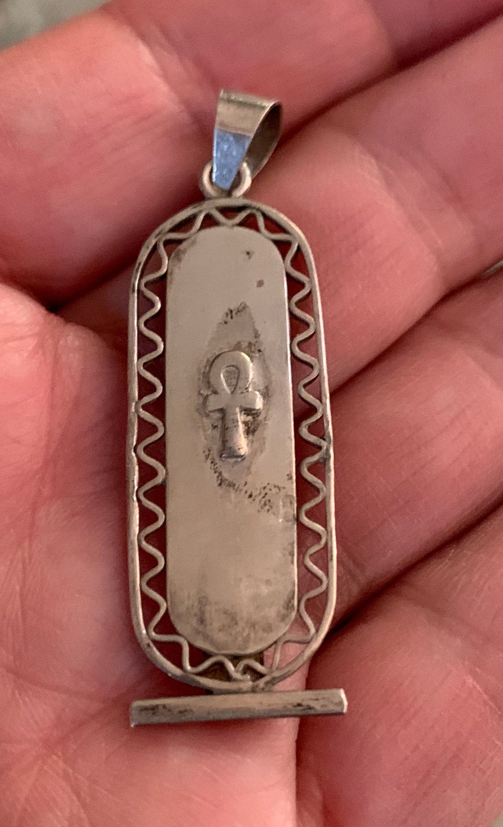 Sterling Silver Egyptian Pendant with 14k Gold Hieroglyphs