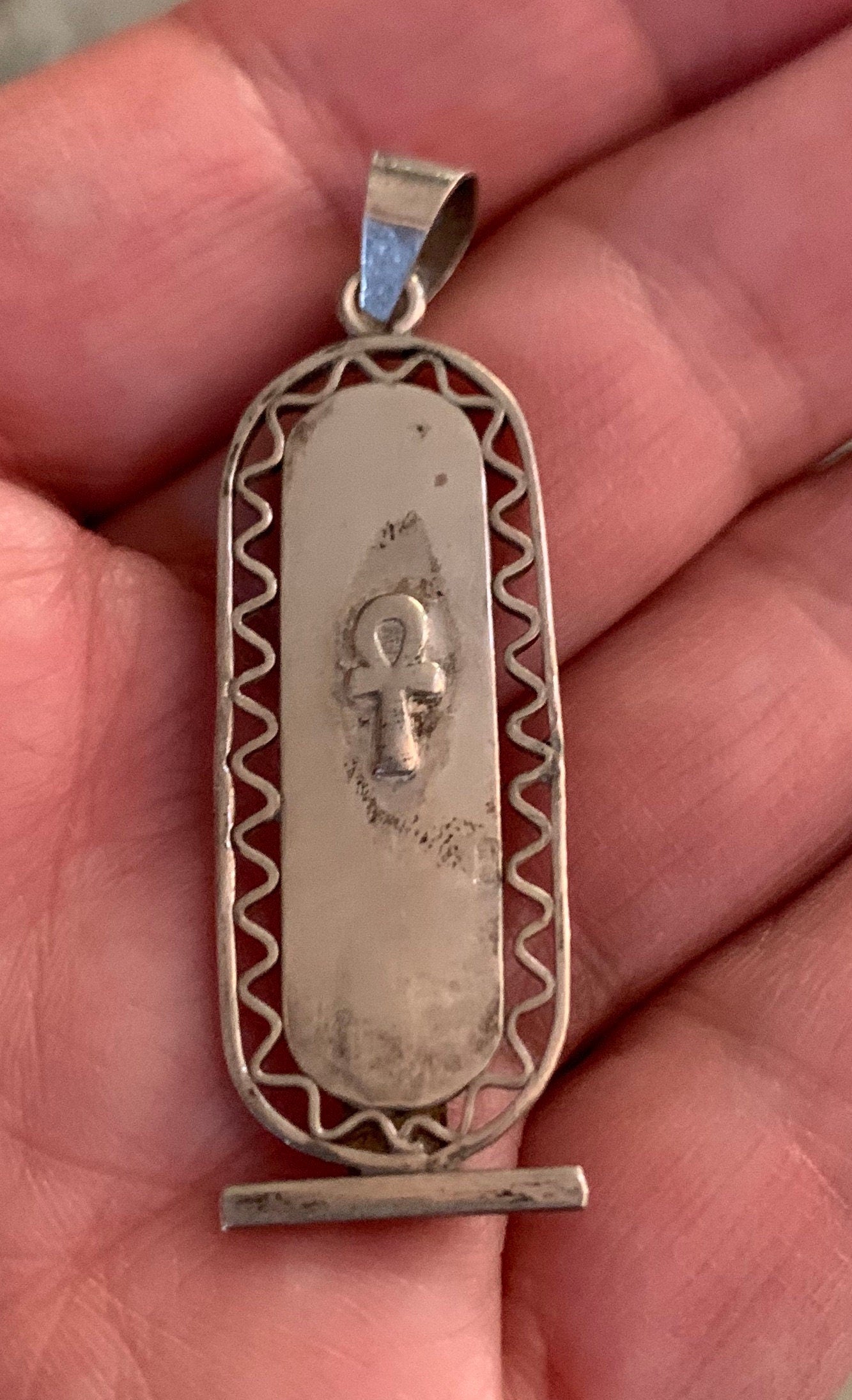 Sterling Silver Egyptian Pendant with 14k Gold Hieroglyphs