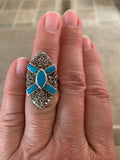 Large Turquoise Marcasite and Sterling Silver Ring