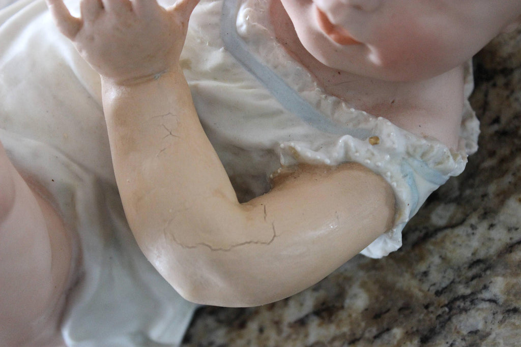 HUGE 12" Antique German Bisque Heubach Baby Stewart Piano Figurine Victorian Rare!!