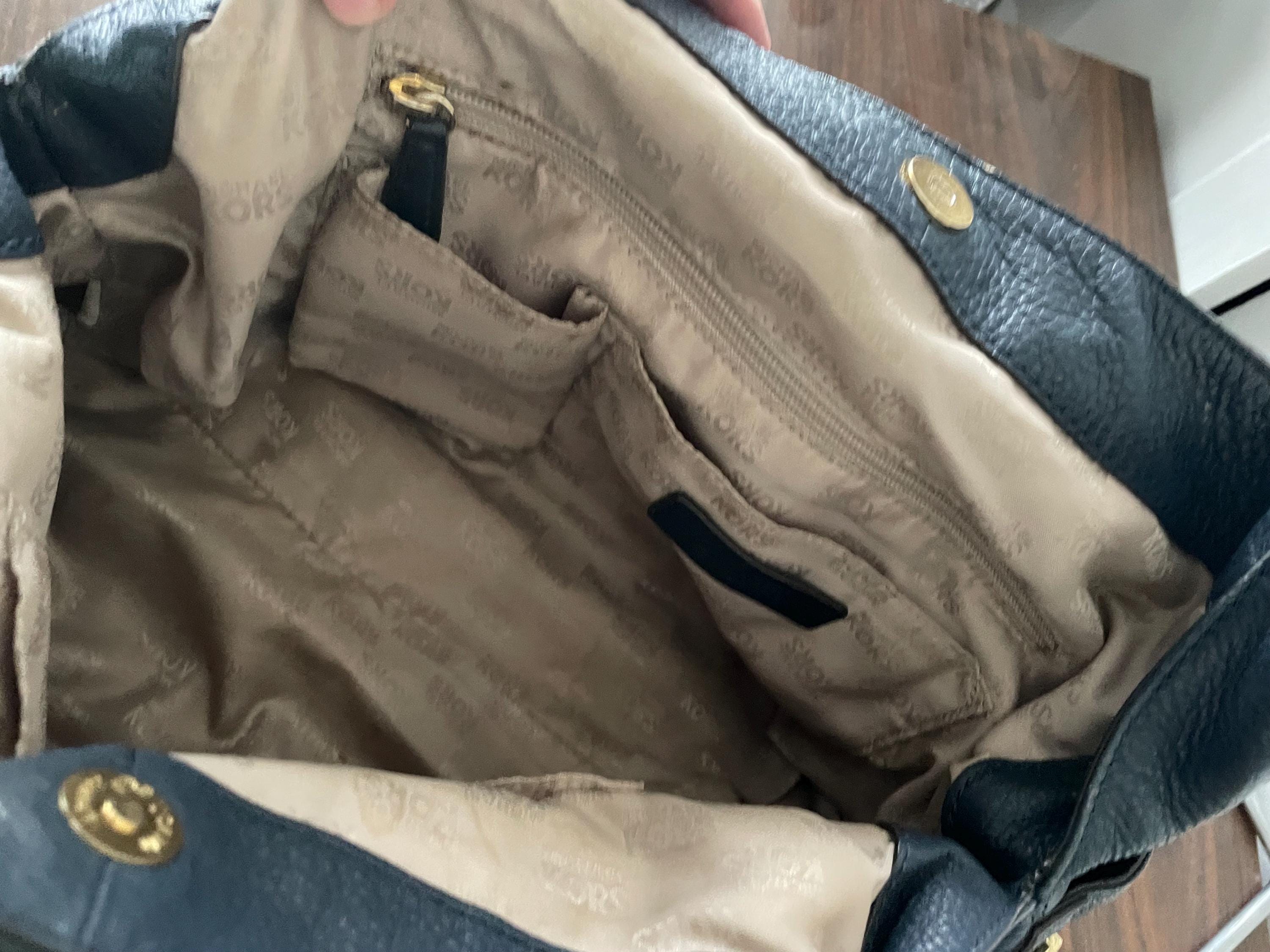 Vintage Genuine Navy Blue Leather Michael Kors Purse Shoulder Bag Double Handle
