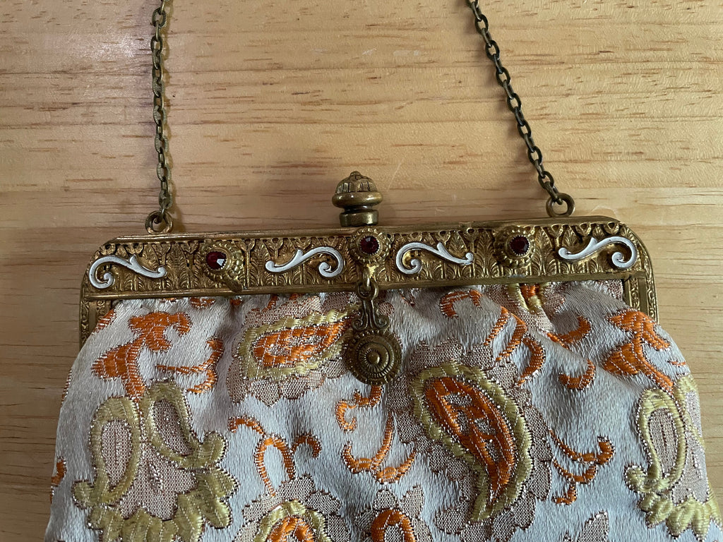 Beautiful 1940's Graceline Paisley Purse with Garnet Stones