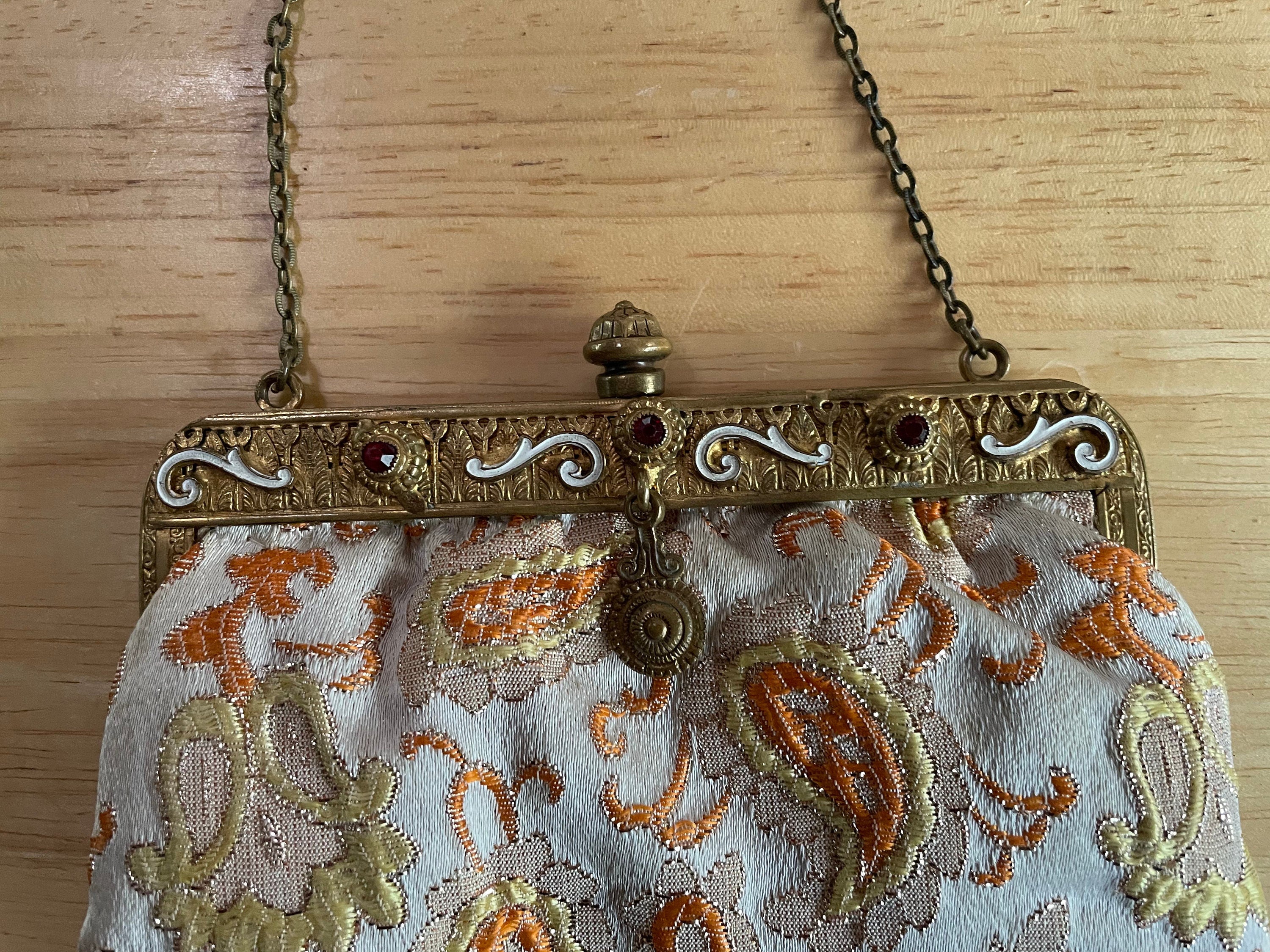 Beautiful 1940's Graceline Paisley Purse with Garnet Stones