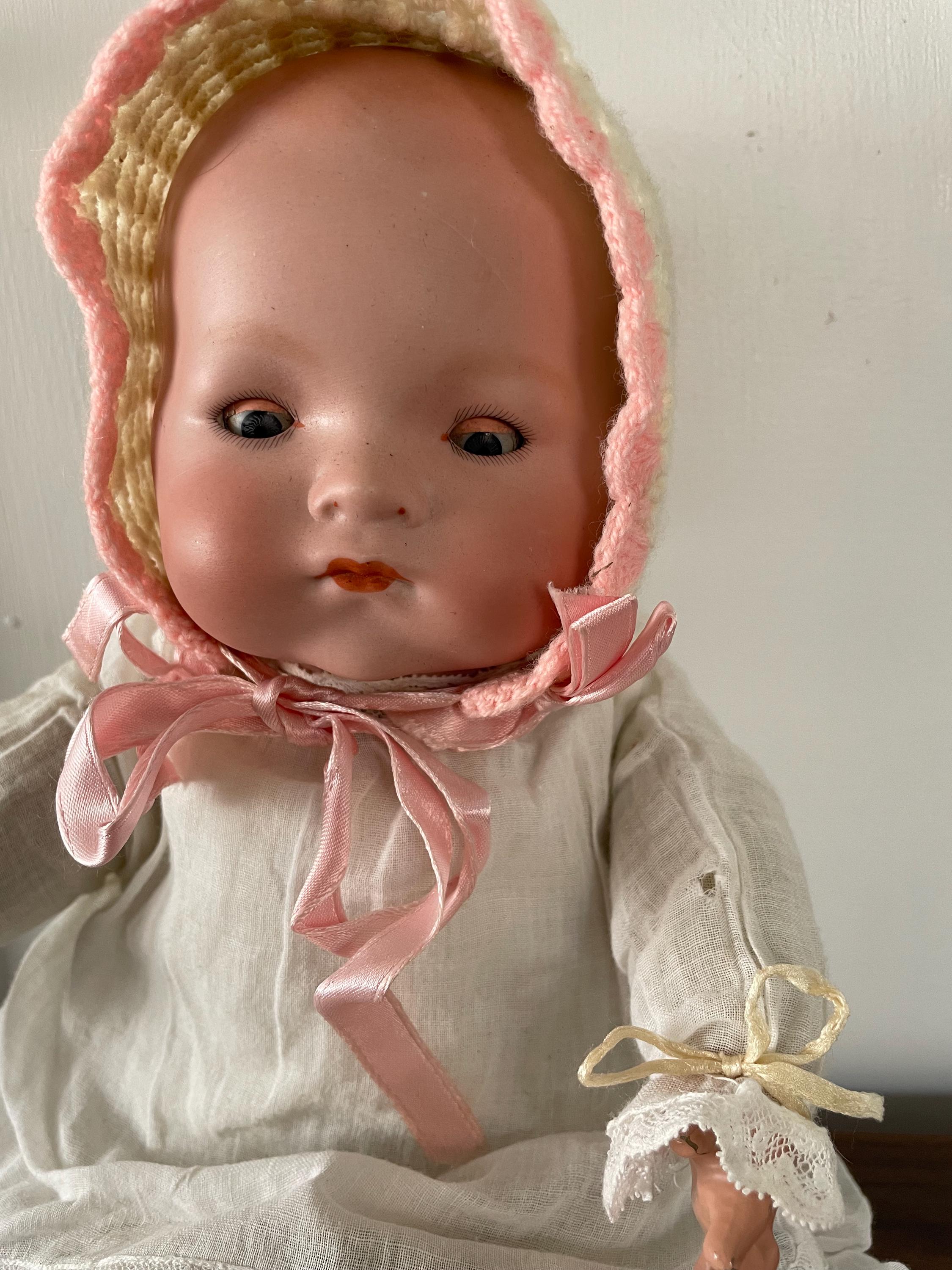 Antique Madame Hendren 316 Baby Doll Body with Working Cryer and AM Bisque Doll Head Sleep Eyes