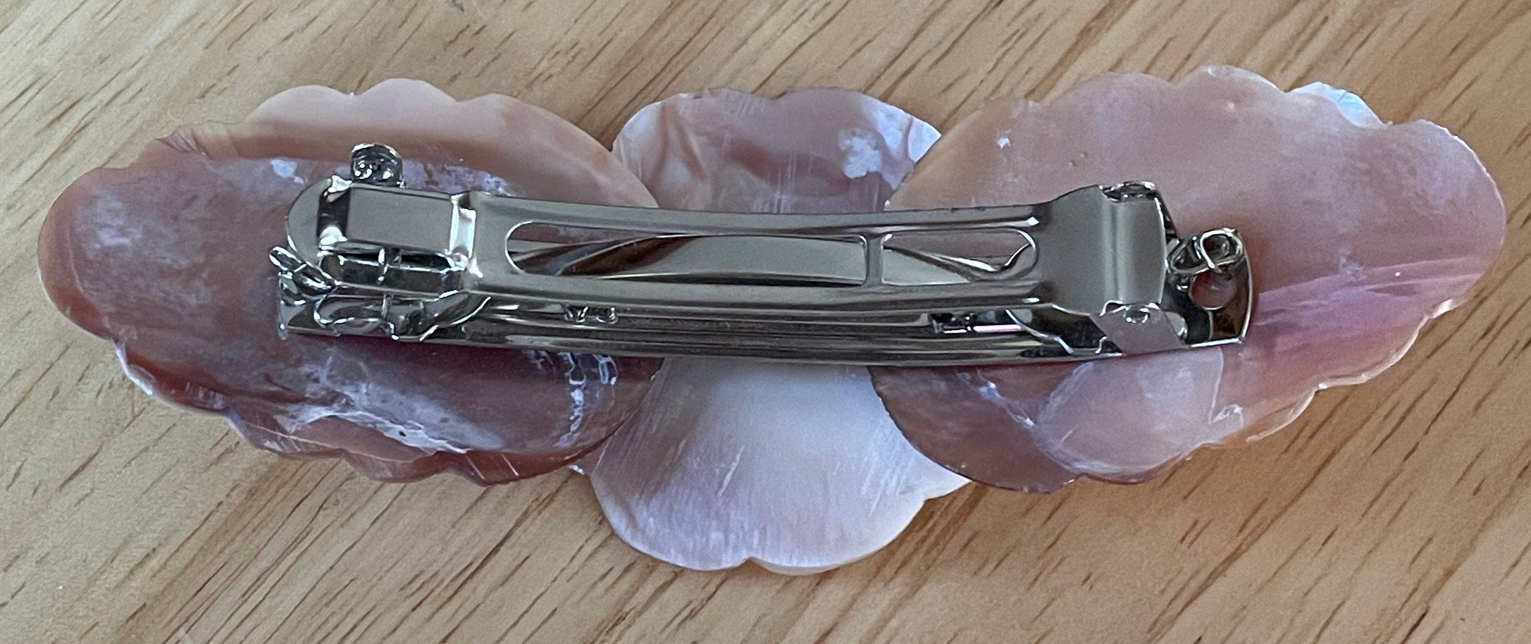 Large Vintage Carved Abalone Hair Clip