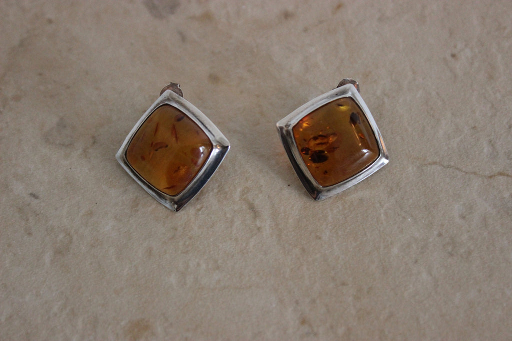 Beautiful Baltic Amber and Sterling Silver Post Earrings