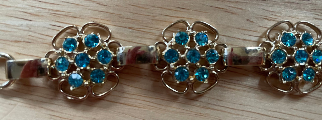 Beautiful Blue Rhinestone Bracelet Brooch Pin and Screw Back Earrings