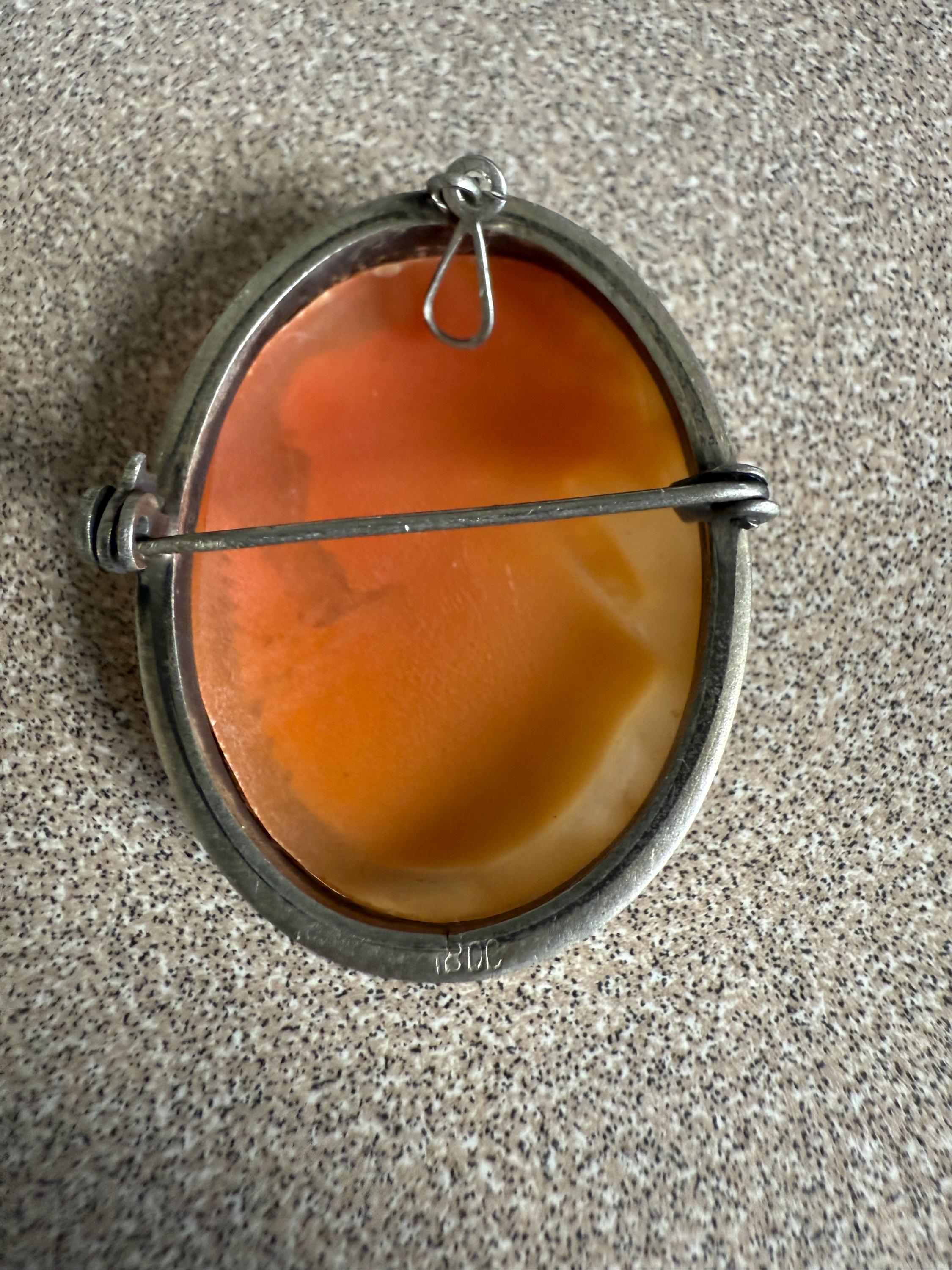Vintage Antique Hand Carved Shell Cameo Pin/Pendant 800 Sterling Silver