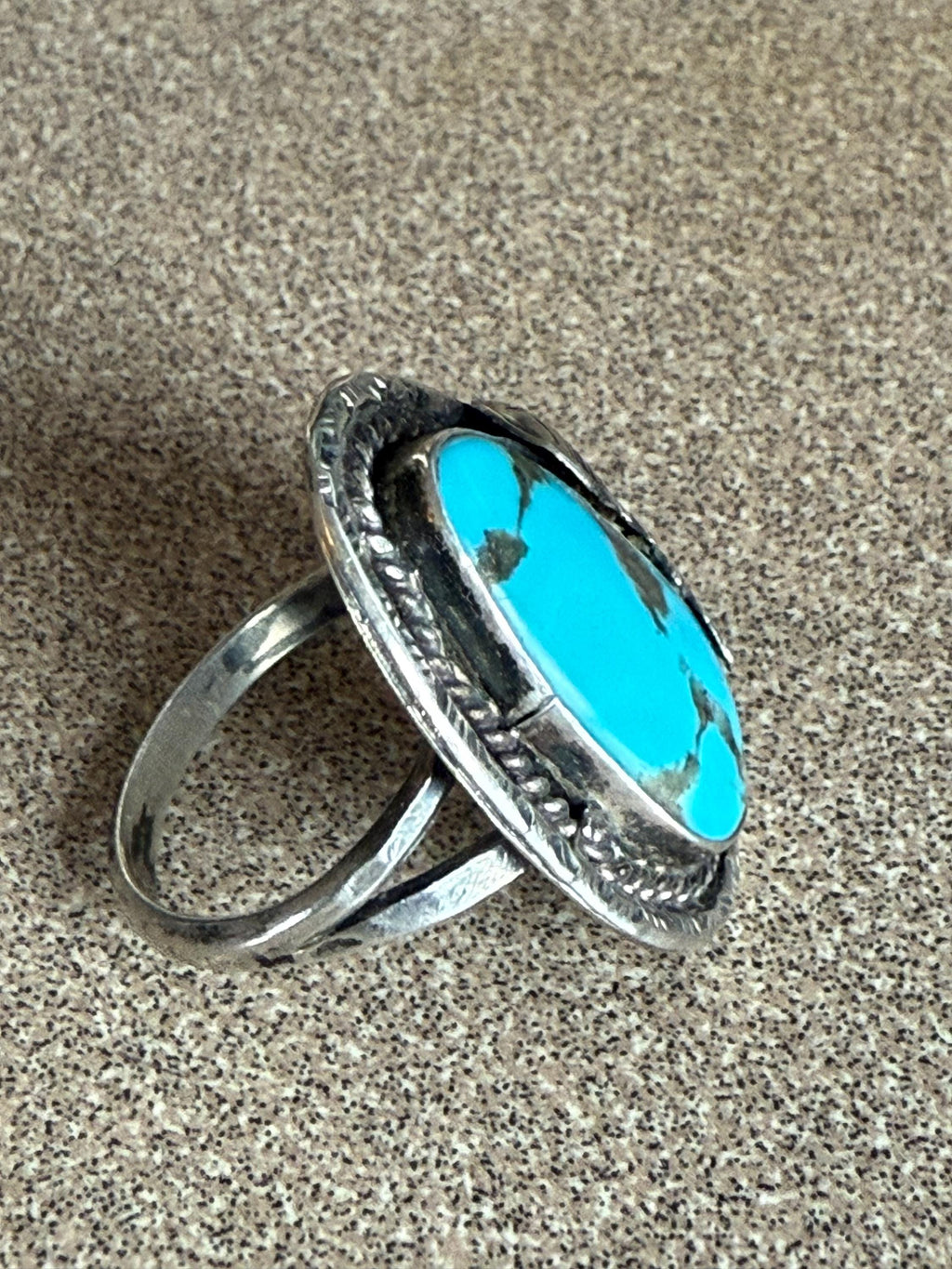 Beautiful Vintage Native American Pawn Silver Blue Turquoise Ring Size 9 1/2
