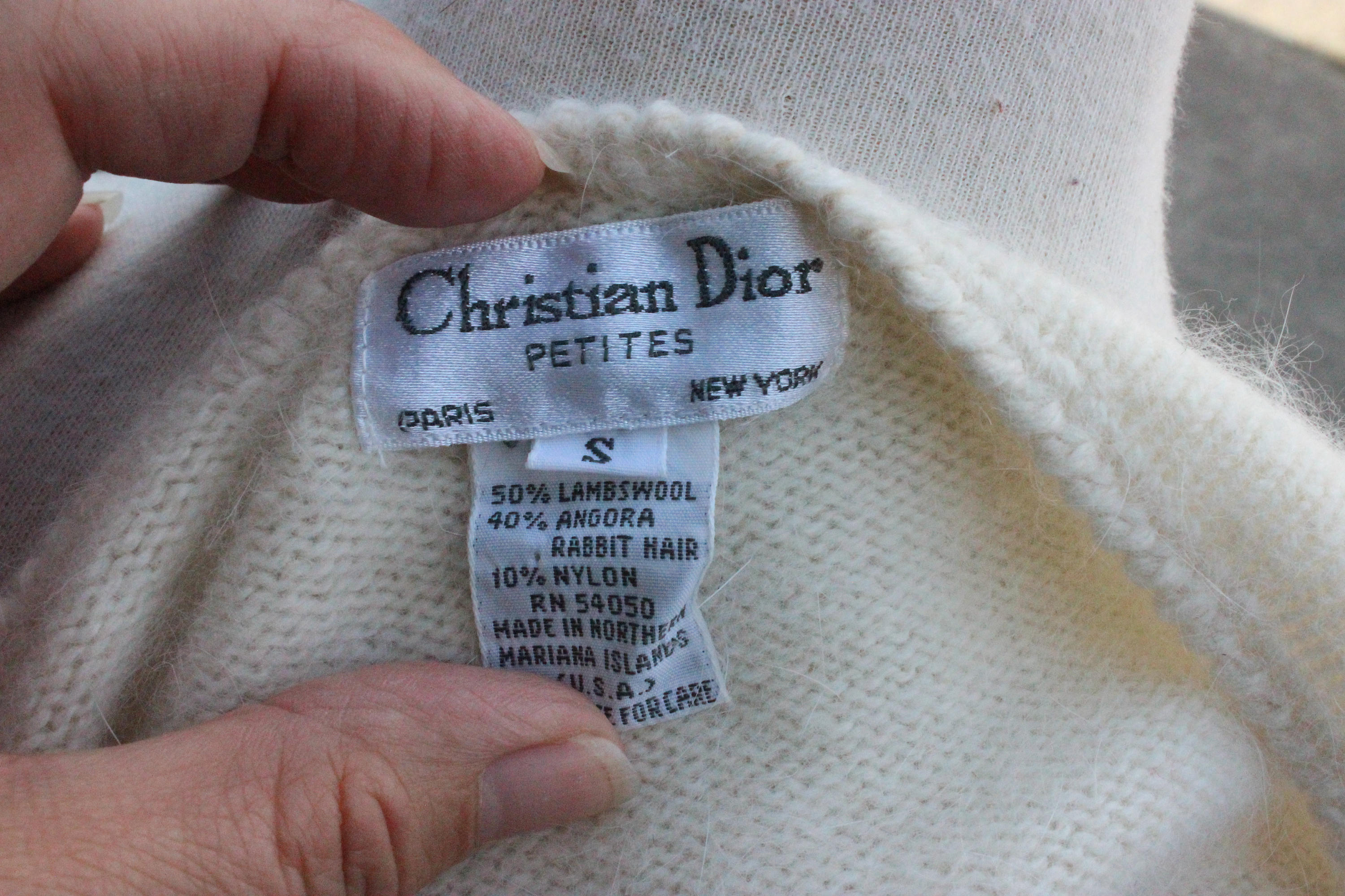 Vintage 80's Black and White Christian Dior Lambs wool Angora Sweater Size S