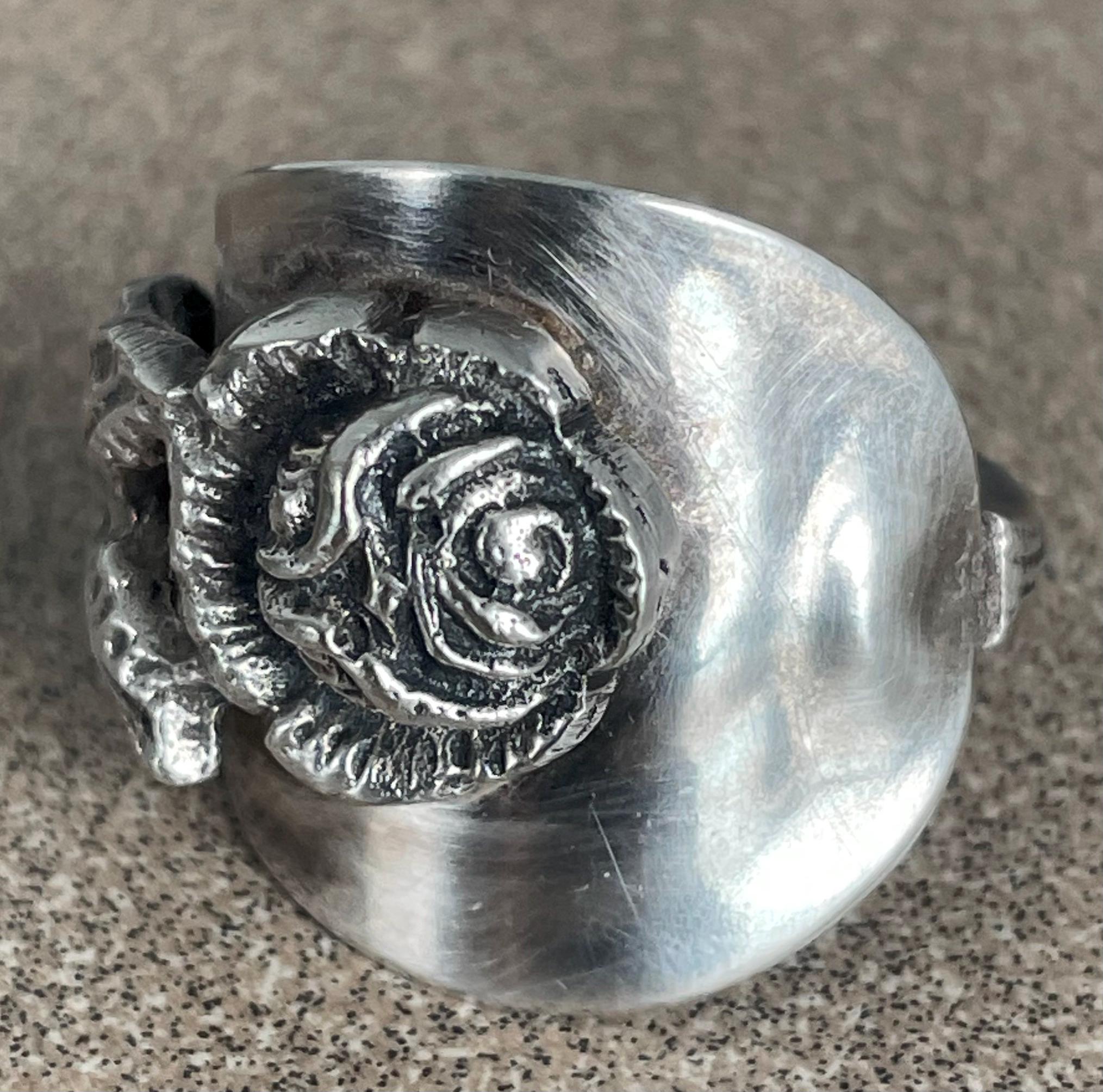 Unique Vintage Ladies Heavy Sterling Silver Rose Spoon Ring Size 10