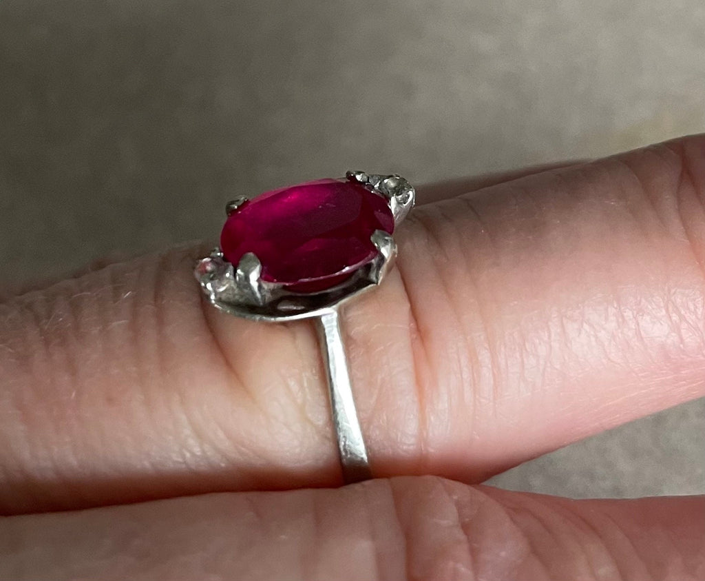Vintage 10k White Gold Ruby Diamond Ring Size 7 1/2