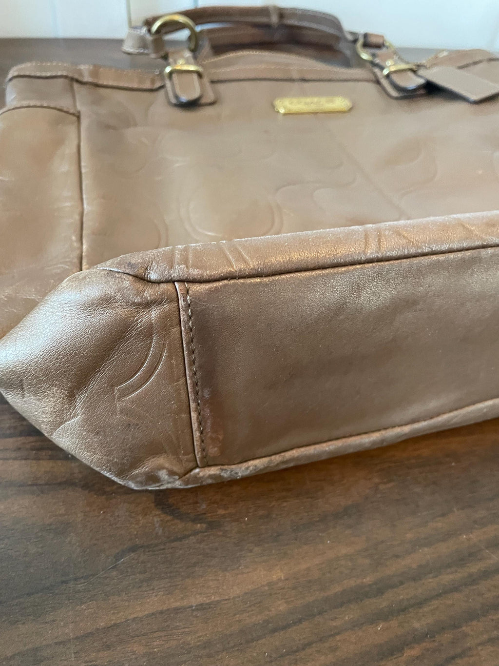 Vintage Genuine Bronze Leather Coach Purse Shoulder Bag Double Handle