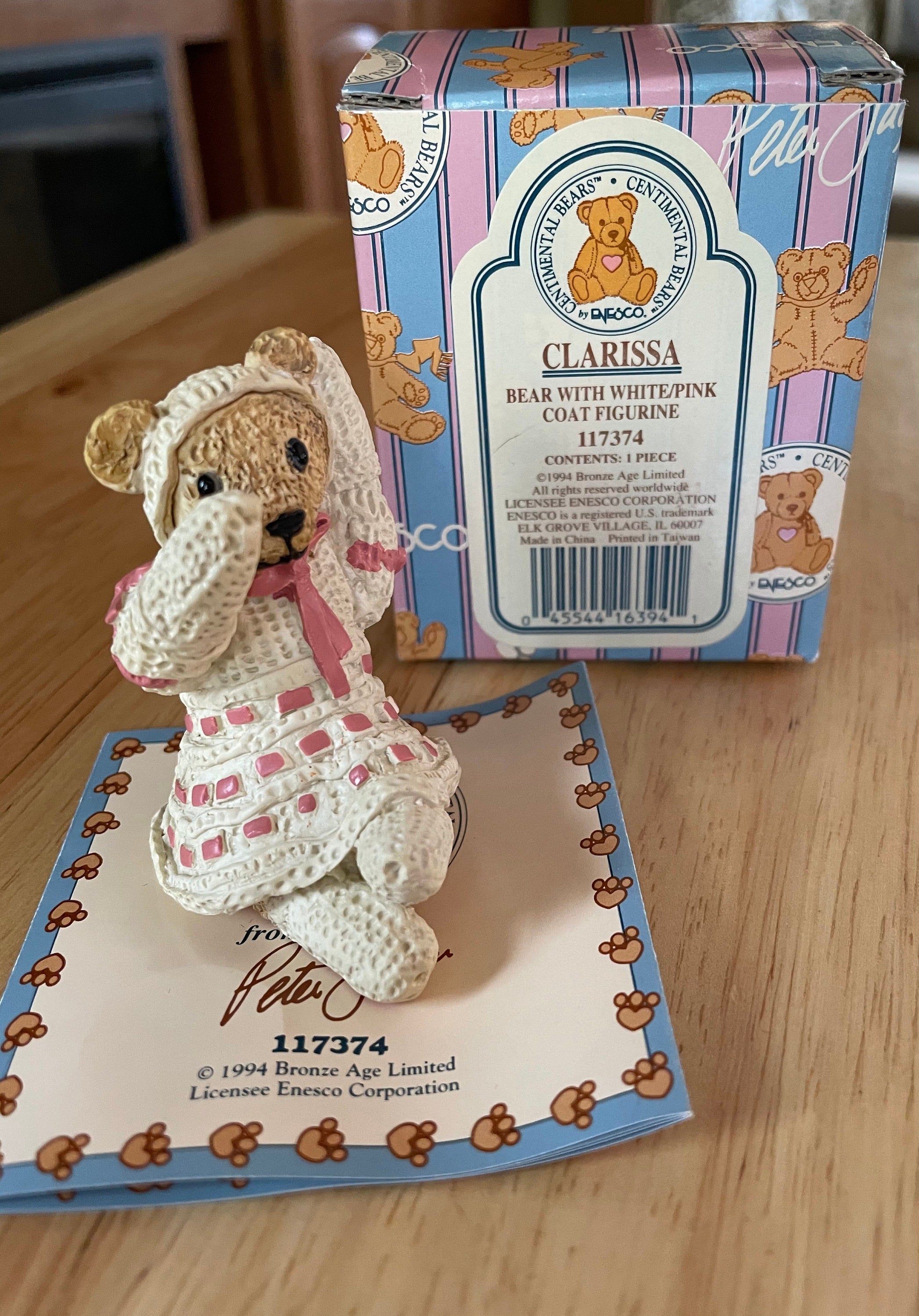 Enesco Centimental Bear "Clarissa Bear"with White/Pink Bow Figurine #117374