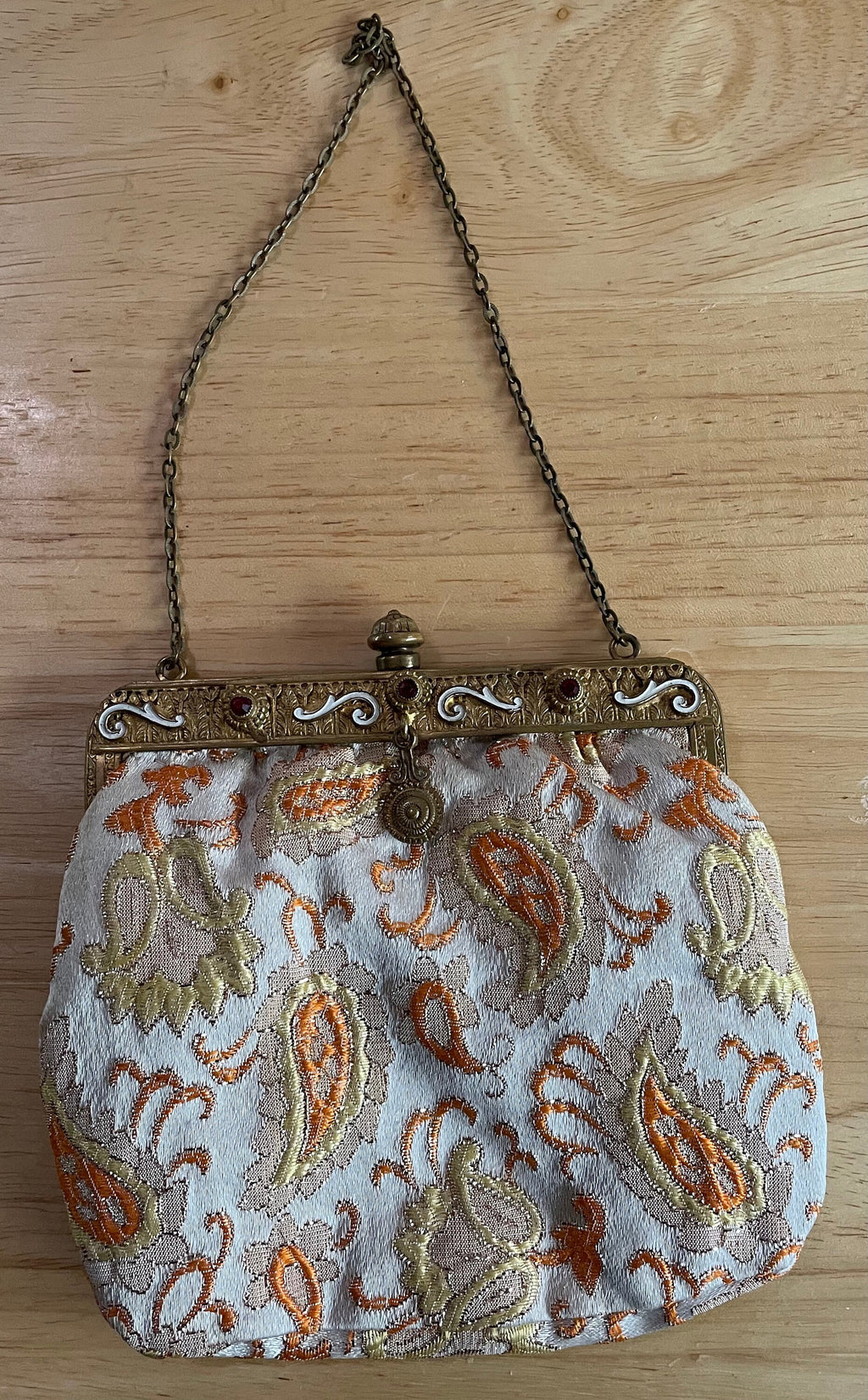 Beautiful 1940's Graceline Paisley Purse with Garnet Stones