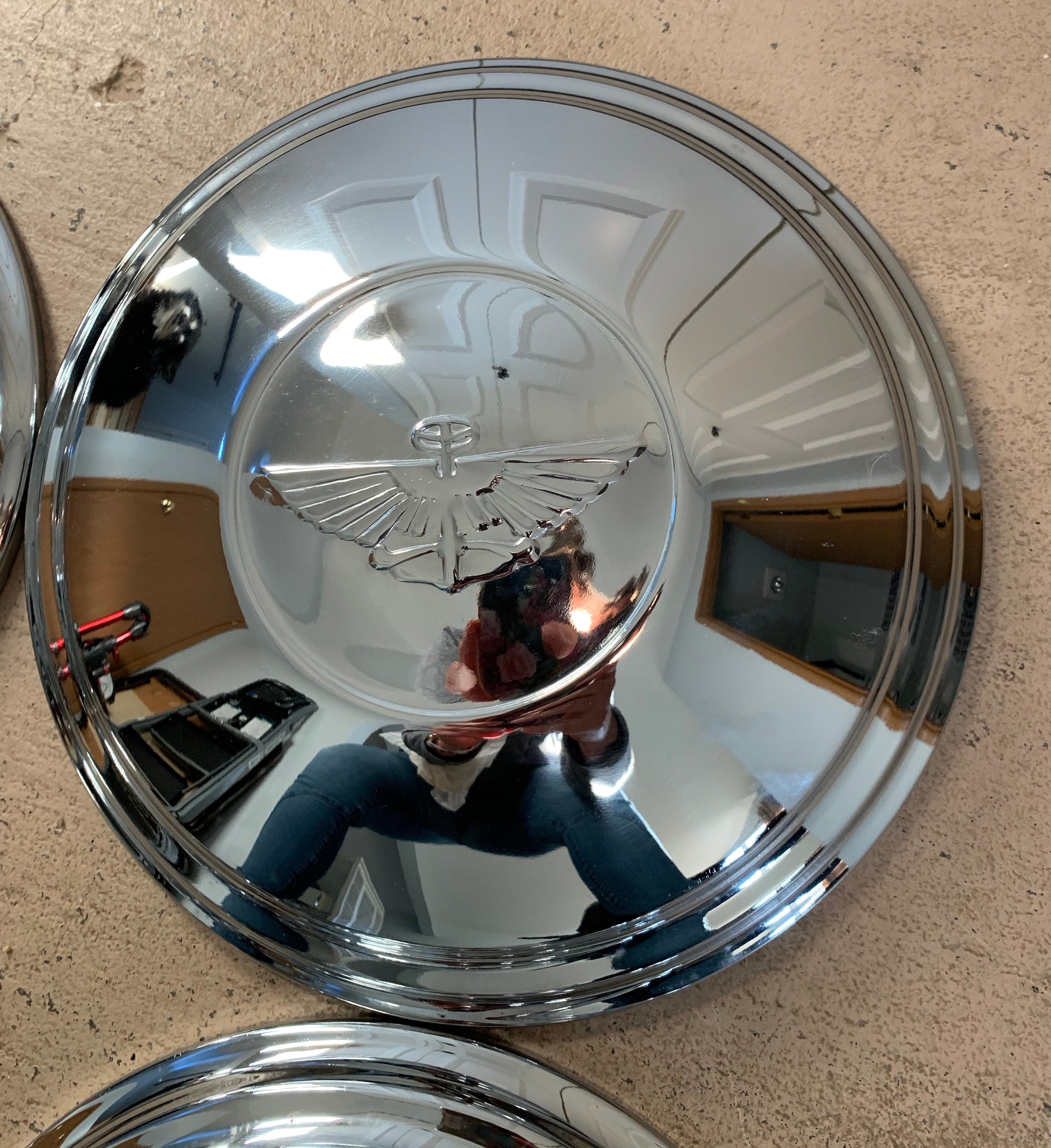 Vintage Chrome Half Moon Car Hubcaps Set of 4