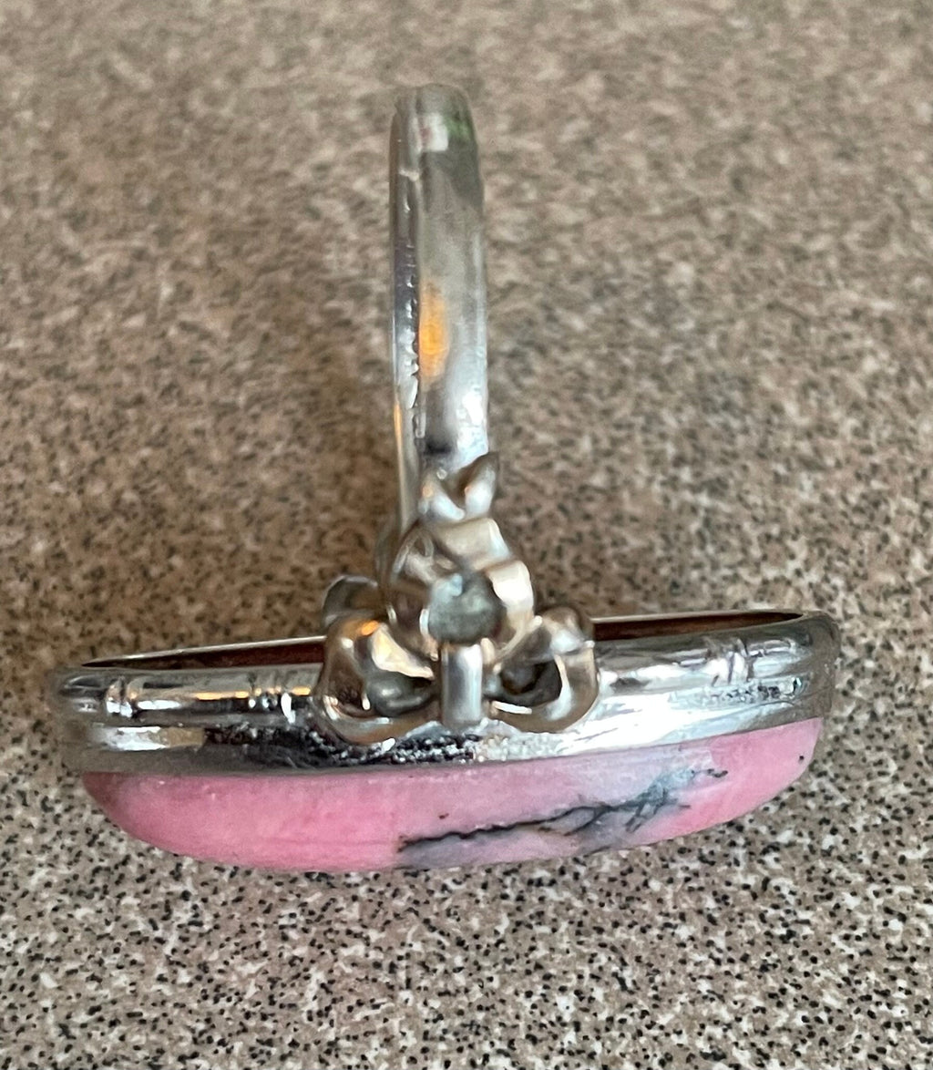 Beautiful Sterling Silver and 10k Gold Ring with Black Manganese and Pink Rhodonite Size 7 1/2 Great Holiday Gift