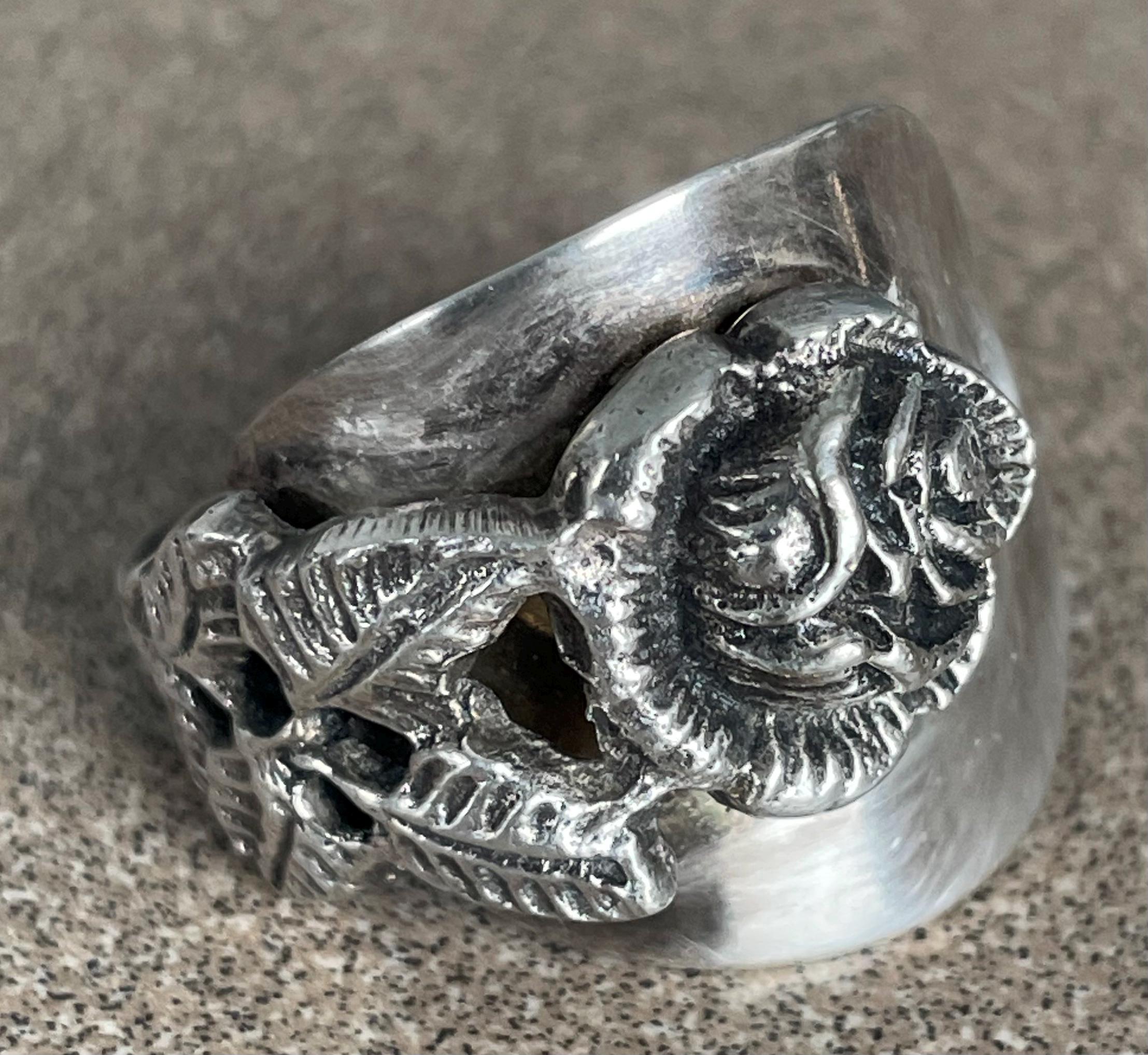 Unique Vintage Ladies Heavy Sterling Silver Rose Spoon Ring Size 10
