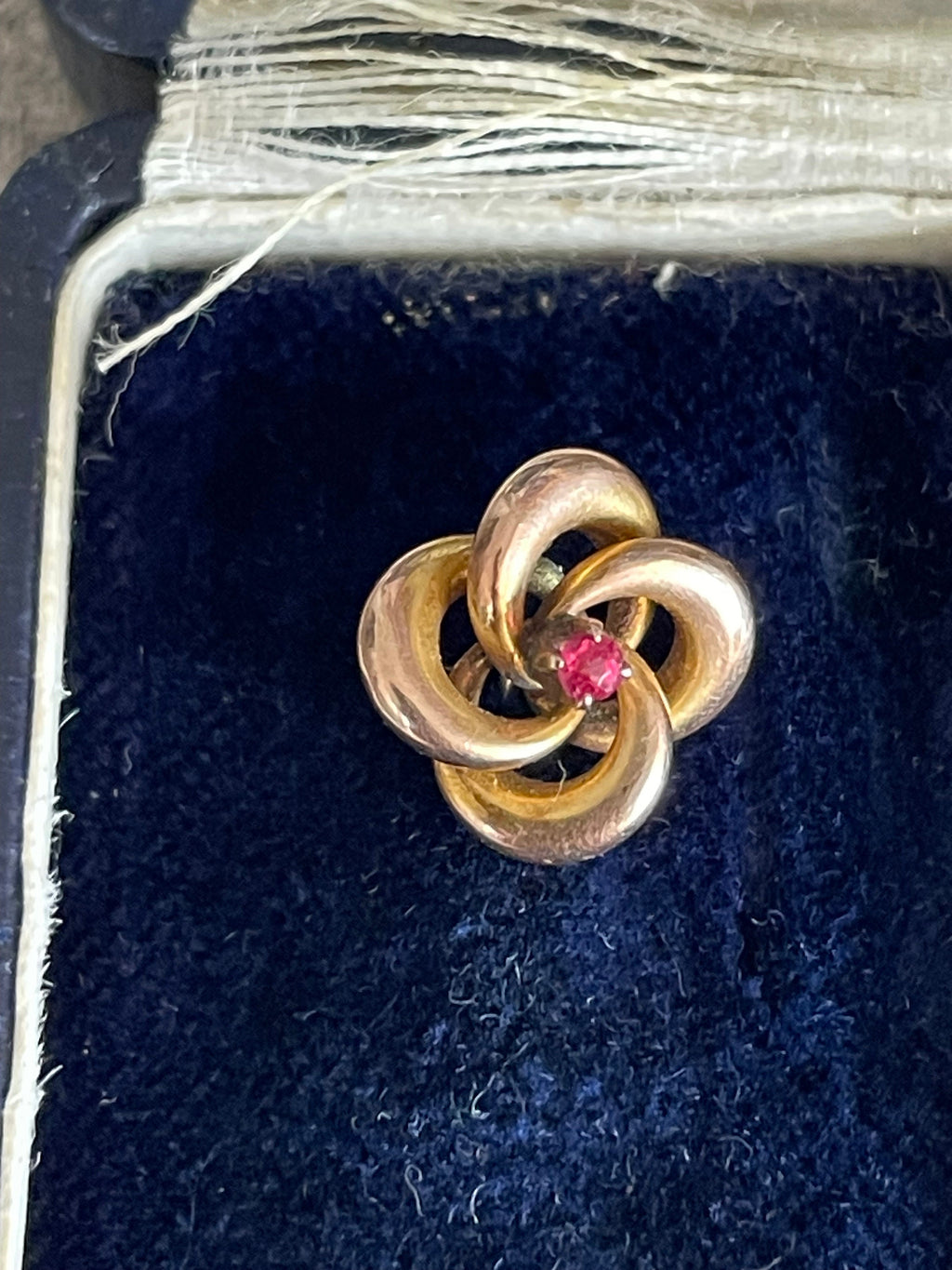 Antique Tested 10k Gold Hat Pin with Small Ruby Red Stone Original Box