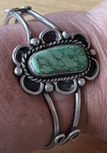 Stunning Vintage Sterling Silver and Green Turquoise Cuff Bracelet