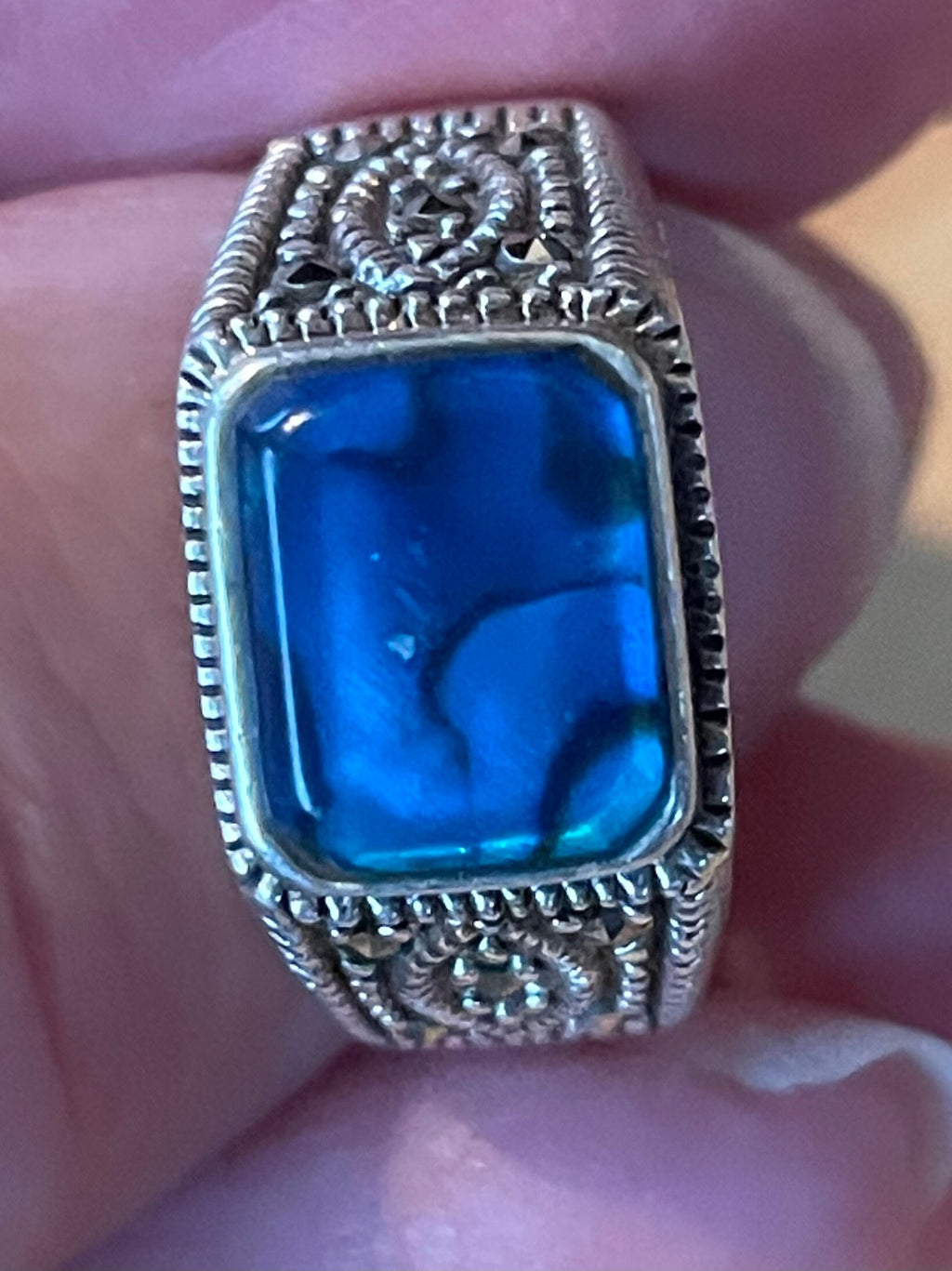 Beautiful Eye Catching Style Sterling Silver, Marcasite Ring Size 7
