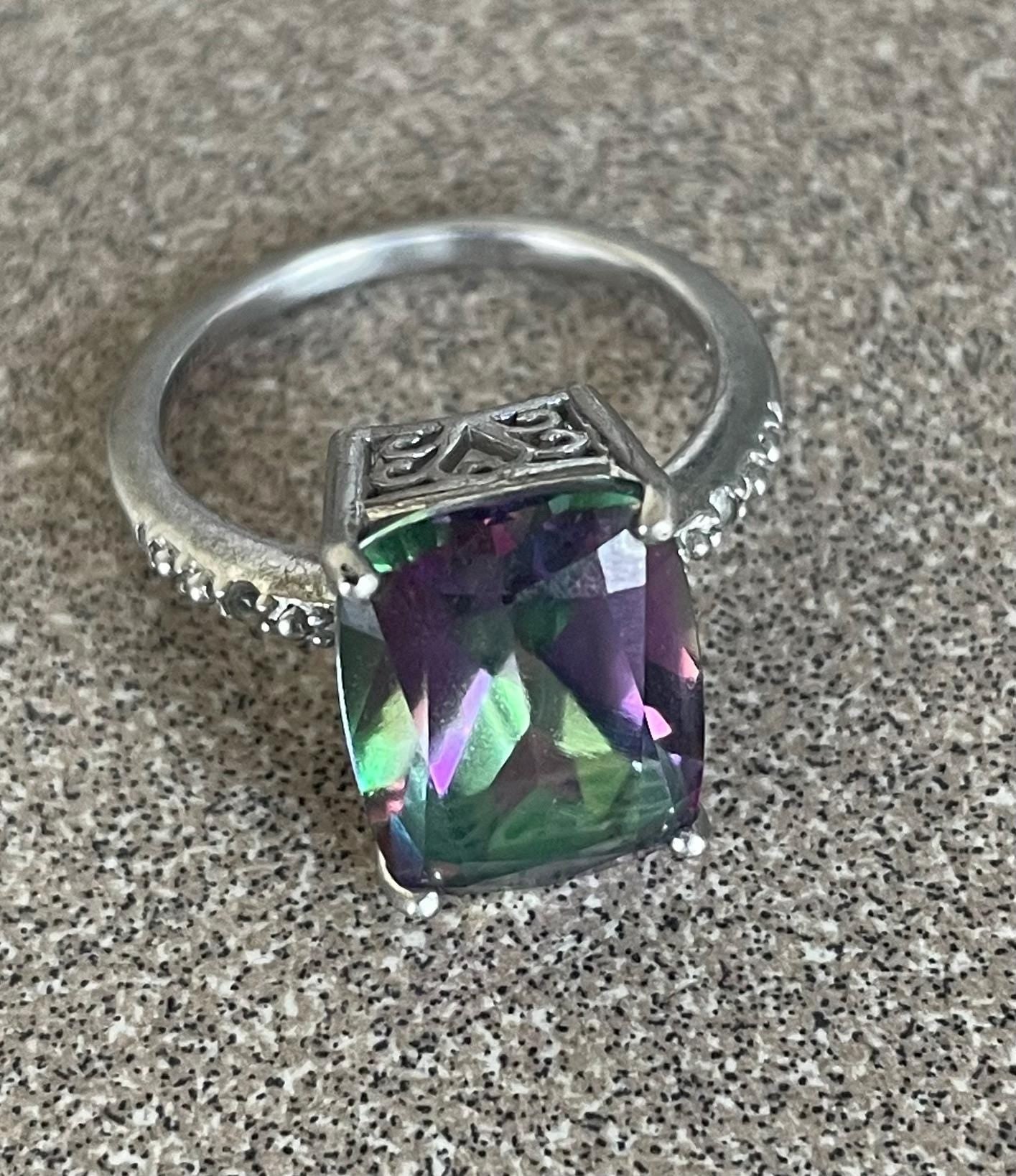 Stunning Vintage Bali Estate Mystic Topaz Stamped "M" For Robert Manse Sterling Silver and 18k Gold Ring Size 6