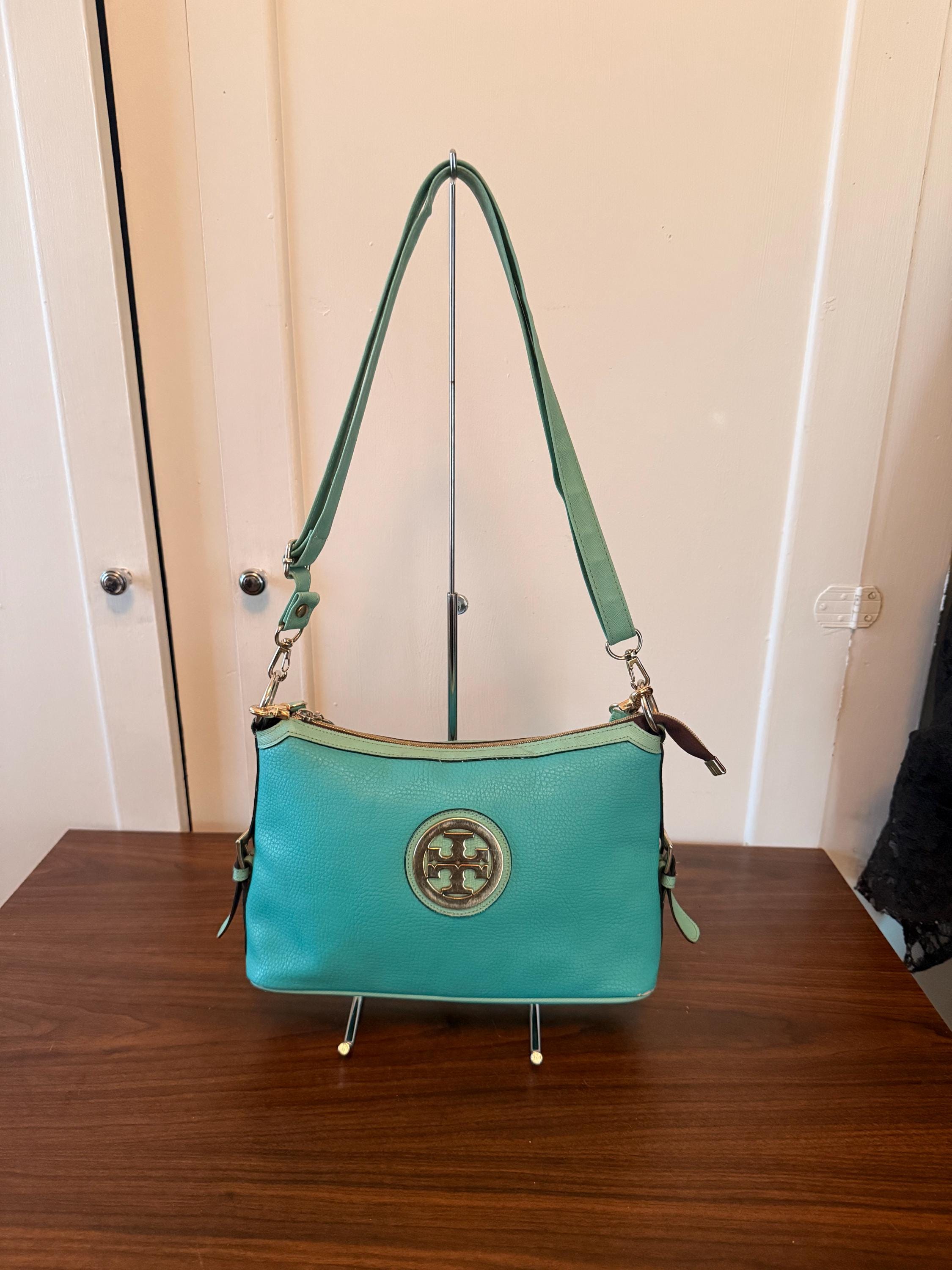 Vintage Authentic Tory Burch Shoulder Purse Rare Color Turquoise Teal