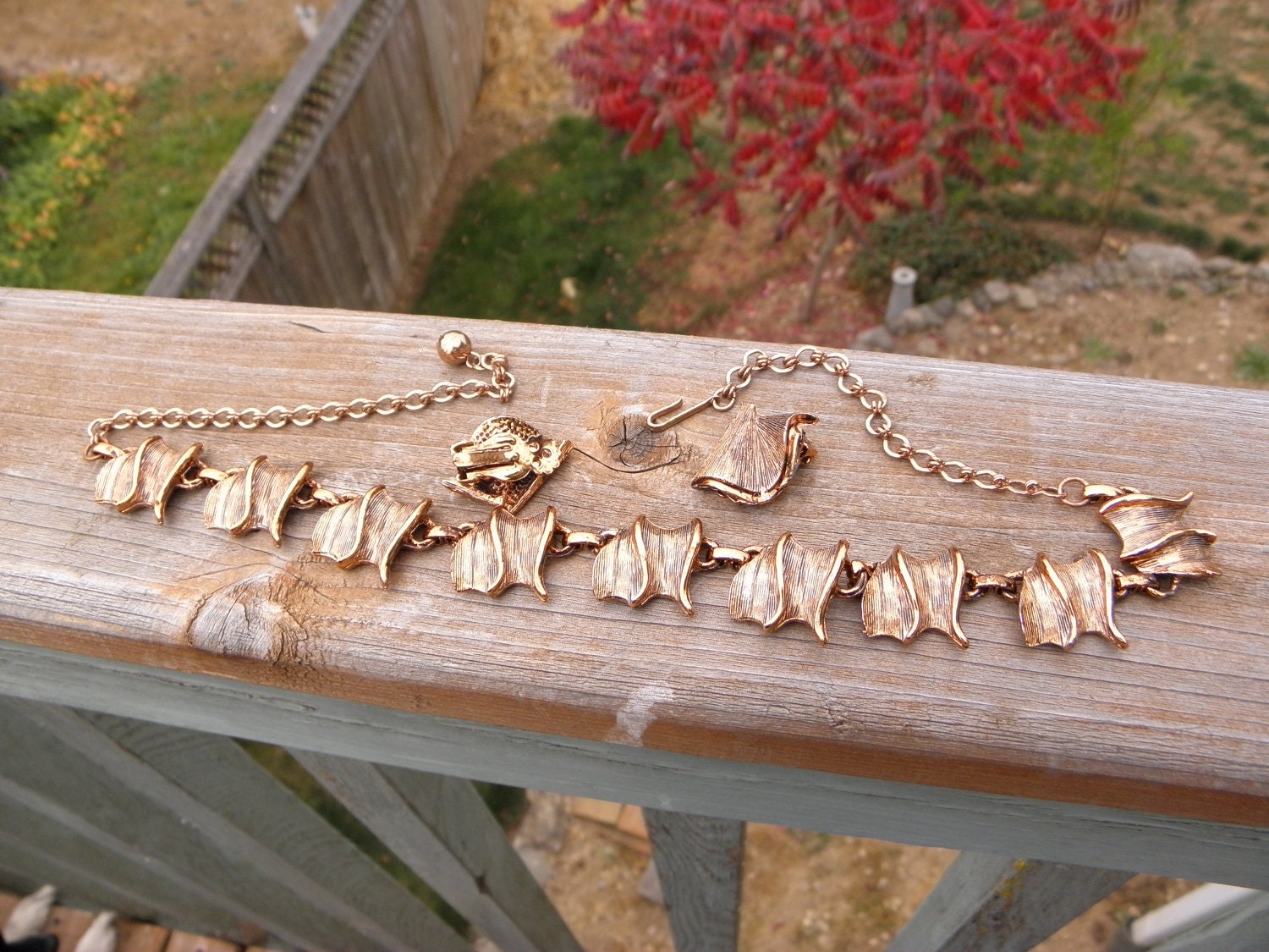 Vintage Modernist Copper Necklace and Clip Earrings Set
